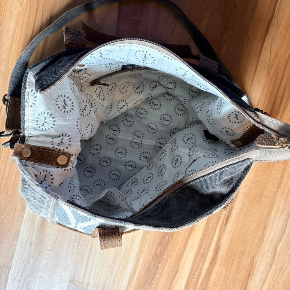 Myra Bag Large Hair-On Leather & Canvas Shoulder/Crossbody/Messenger Bag